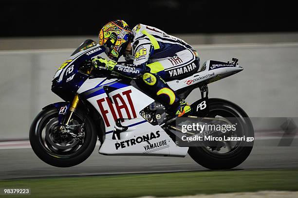 Valentino Rossi of Italy and Fiat Yamaha Team rounds a bend during the second day of testing ahead of the Qatar Grand Prix at Losail Circuit on April...