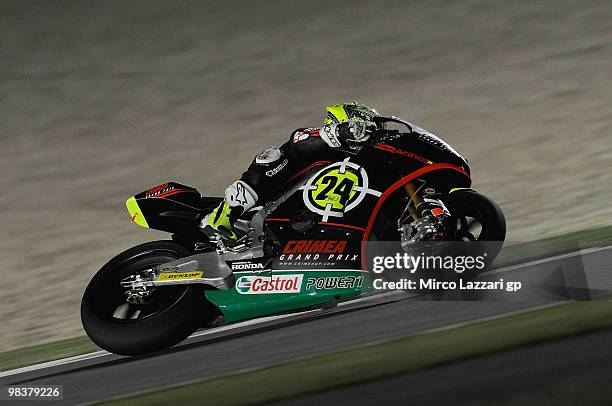 Toni Elias of Spain and Gresini Racing Moto2 rounds the bend during the second day of testing ahead of the Qatar Grand Prix at Losail Circuit on...