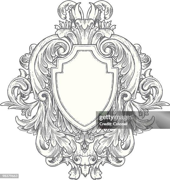 ornate vintage hand-drawn heraldry - baroque crest stock illustrations