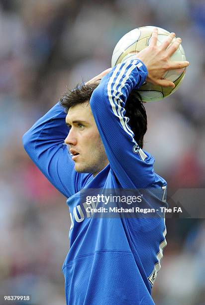 Yury Zhirkov of Chelsea prepares to take a throw in during the FA Cup sponsored by E.ON Semi Final match between Aston Villa and Chelsea at Wembley...