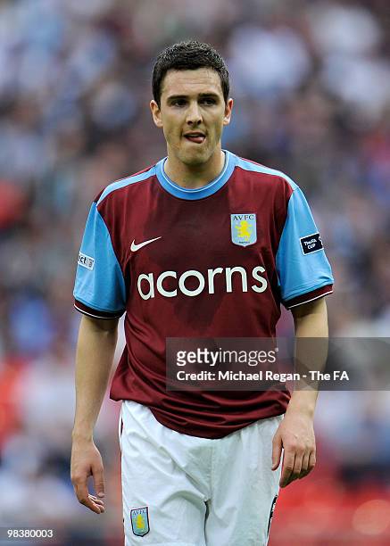 Stewart Downing of Aston Villa looks on during the FA Cup sponsored by E.ON Semi Final match between Aston Villa and Chelsea at Wembley Stadium on...