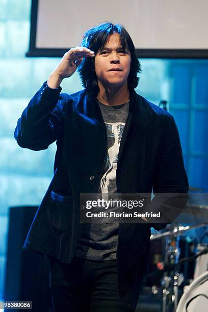 Actor Chaske Spencer attends the 'Twilight: New Moon' fan-event at Hangar 2 of the Tempelhof Airport on April 10, 2010 in Berlin, Germany.