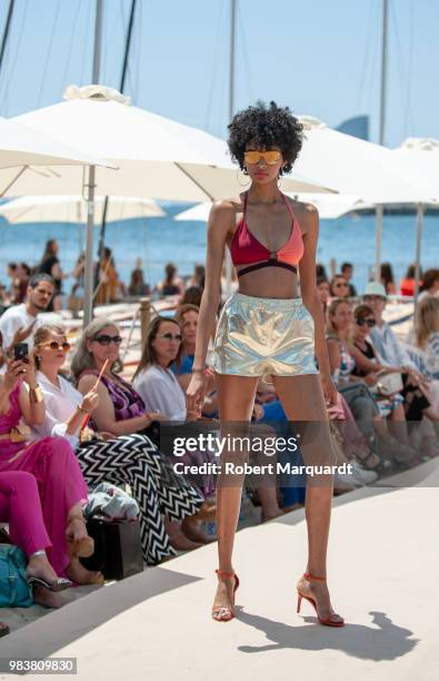 Model walks the runway at the Guillermina Baeza show during the Barcelona 080 Fashion Week on June 25, 2018 in Barcelona, Spain.