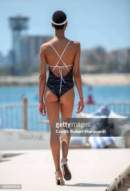 Model walks the runway at the Guillermina Baeza show during the Barcelona 080 Fashion Week on June 25, 2018 in Barcelona, Spain.