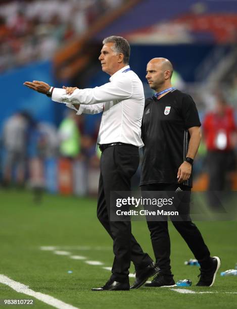 Carlos Queiroz, Head coach of Iran appeals for a handball during the 2018 FIFA World Cup Russia group B match between Iran and Portugal at Mordovia...