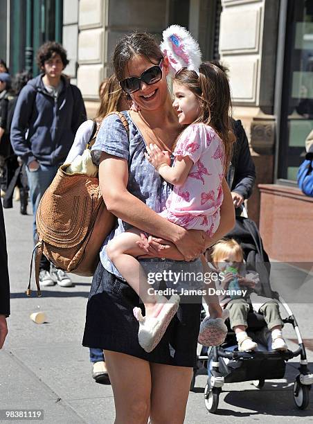 Katie Holmes and Suri Cruise seen walking around Union Square on April 10, 2010 in New York City.