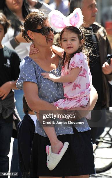 Katie Holmes and Suri Cruise seen walking around Union Square on April 10, 2010 in New York City.