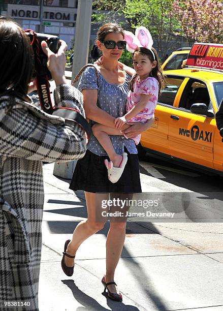 Katie Holmes and Suri Cruise seen walking around Union Square on April 10, 2010 in New York City.