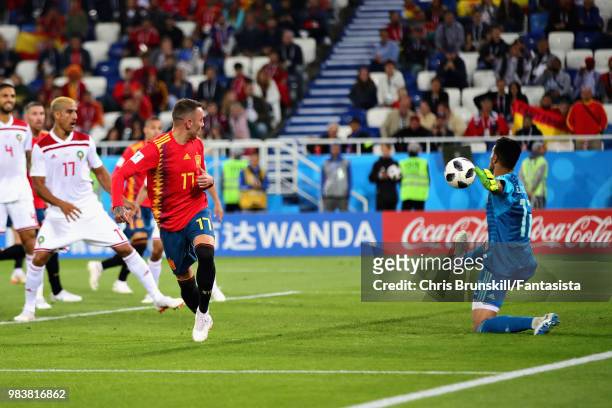 Iago Aspas of Spain scores his sides second goal during the 2018 FIFA World Cup Russia group B match between Spain and Morocco at Kaliningrad Stadium...