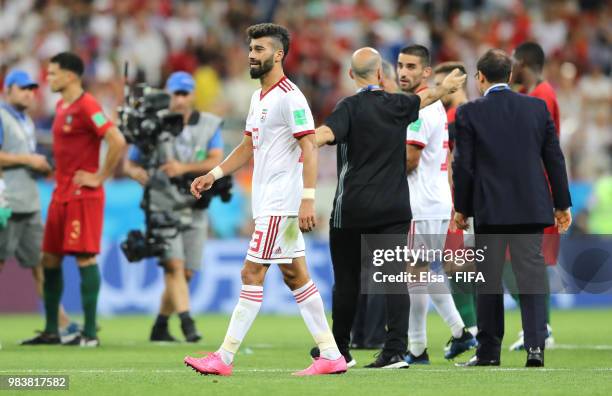 Ramin Rezaeian of Iran looks dejected during the 2018 FIFA World Cup Russia group B match between Iran and Portugal at Mordovia Arena on June 25,...