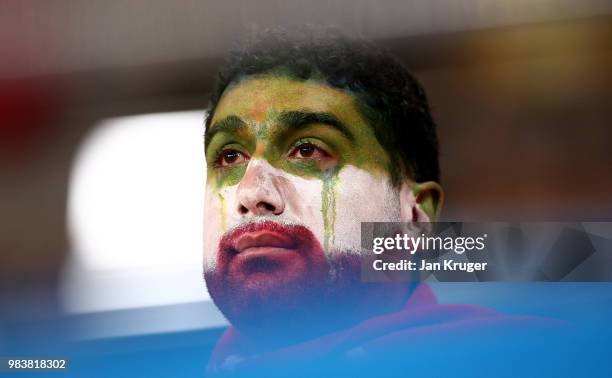 An Iran supporter shows his emotions following defeat during the 2018 FIFA World Cup Russia group B match between Iran and Portugal at Mordovia Arena...