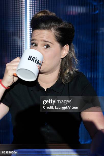 Humorist Elodie Poux attends "La Bataille du Rire" TV Show at Theatre de la Tour Eiffel on June 25, 2018 in Paris, France.