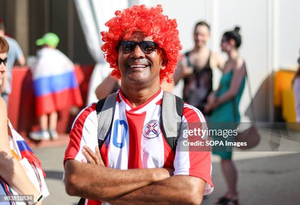 Paraguay fan seen watching the England vs Panama match in the fan zone. The FIFA World Cup 2018 is the 21st FIFA World Cup which starts on 14 June...