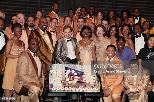 Cast members of 'Memphis' attend the celebration following the 200th performance of "Memphis" at Shubert Alley on April 10, 2010 in New York City.