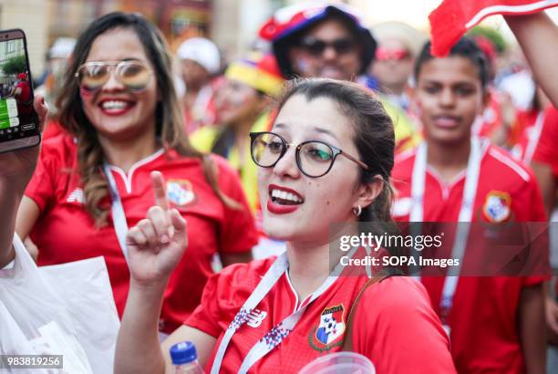Panama fans seen watching the England vs Panama match in the fan zone. The FIFA World Cup 2018 is the 21st FIFA World Cup which starts on 14 June and...