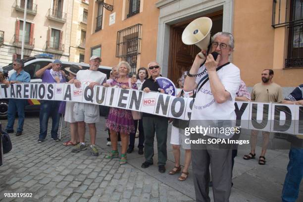 Protesters seen shouting slogans during the demonstration. Madrid pensioners take the street in a protest to demand the state pension to be increased...