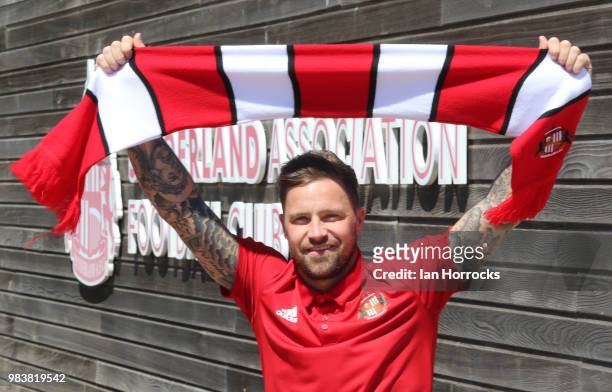 New Sunderland signing Chris Maguire poses for a picture at The Academy of Light on June 25, 2018 in Sunderland, England.