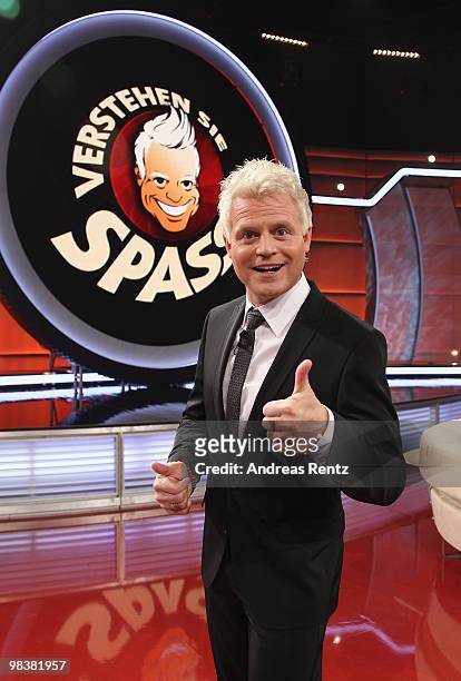 Host Guido Cantz poses during the 'Verstehen Sie Spass?' television show on April 10, 2010 in Halle, Germany.