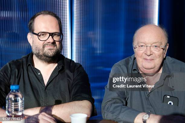 Stephane Rose and Bernard Mabille attend "La Bataille du Rire" TV Show at Theatre de la Tour Eiffel on June 25, 2018 in Paris, France.