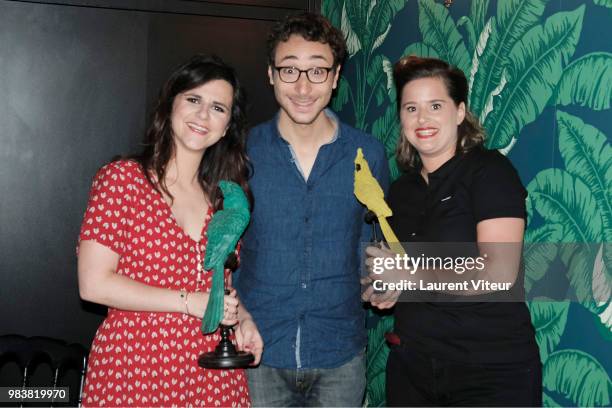 Laura Domenge, Sebastian Marx and Elodie Poux attend "La Bataille du Rire" TV Show at Theatre de la Tour Eiffel on June 25, 2018 in Paris, France.