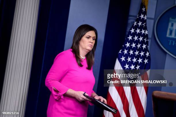 White House Press Secretary Sarah Huckabee Sanders arrives for a briefing at the White House June 25, 2018 in Washington, DC.