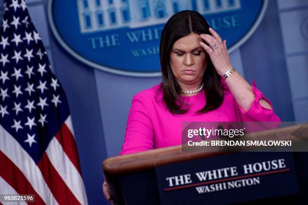 White House Press Secretary Sarah Huckabee Sanders addresses a briefing at the White House June 25, 2018 in Washington, DC.