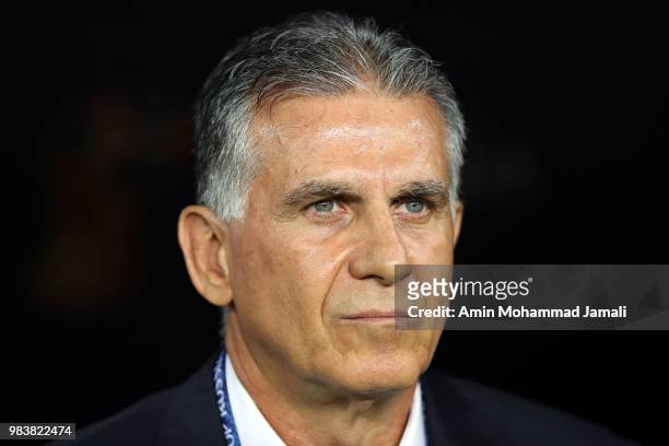 Carlos Queiroz, Head coach of Iran looks on during the 2018 FIFA World Cup Russia group B match between Iran and Portugal at Mordovia Arena on June...