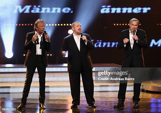 Singer Henning Krautmacher of the German band 'Die Hoehner', actor and singer Dietmar Baer and singer Stefan Gwildis perform during the 'Verstehen...