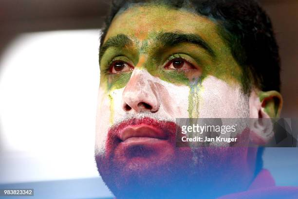 An Iran supporter shows his emotions following defeat during the 2018 FIFA World Cup Russia group B match between Iran and Portugal at Mordovia Arena...