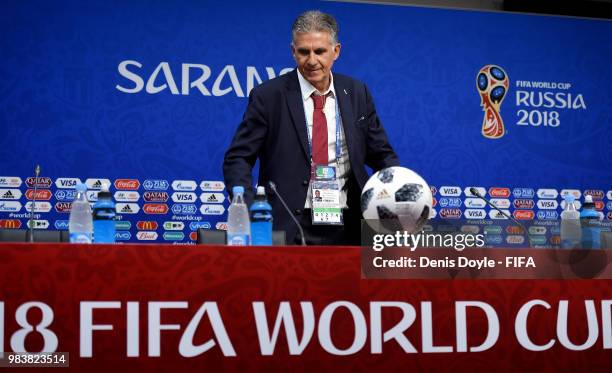 Carlos Queiroz, Head coach of Iran atttends the post match press conference following the 2018 FIFA World Cup Russia group B match between Iran and...