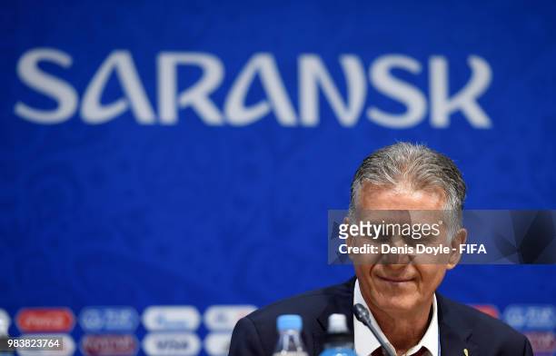 Carlos Queiroz, Head coach of Iran atttends the post match press conference following the 2018 FIFA World Cup Russia group B match between Iran and...