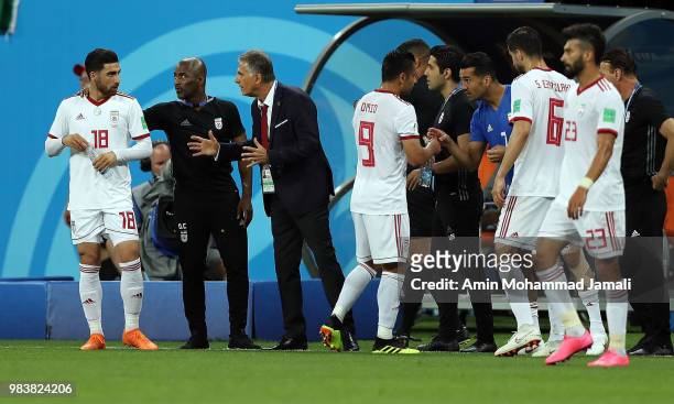 Carlos Queiroz, Head coach of Iran reacts during the 2018 FIFA World Cup Russia group B match between Iran and Portugal at Mordovia Arena on June 25,...