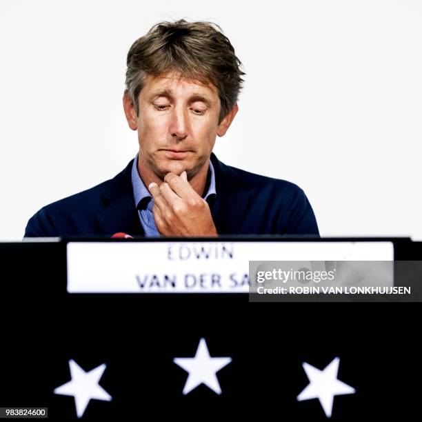 Ajaxs CEO Edwin Van der Sar gives a press conference about Abdelhak Nouri in Amsterdam, The Netherlands on June 25, 2018. - Van der Sar announces...