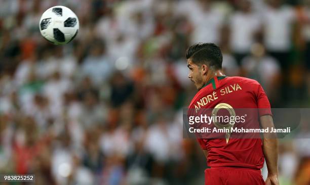 Andre Silva of Portugal celebrates In action during the 2018 FIFA World Cup Russia group B match between Iran and Portugal at Mordovia Arena on June...
