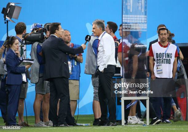 Coach of Iran Carlos Queiroz answers to a tv interview following the 2018 FIFA World Cup Russia group B match between Iran and Portugal at Mordovia...