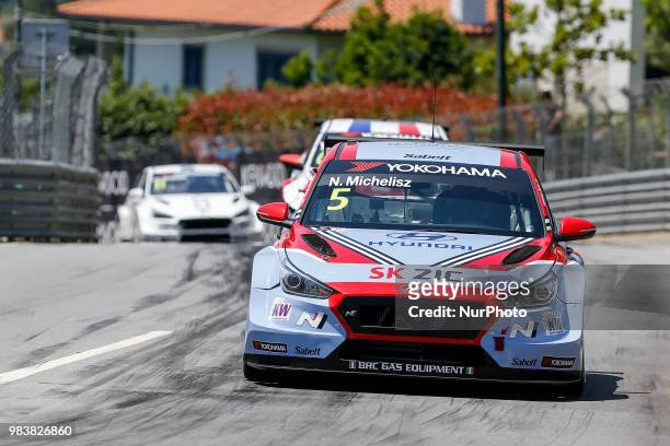 Norbert Michelisz from Hungary in Hyundai i30 N TCR of BRC Racing Team during the Race 1 of FIA WTCR 2018 World Touring Car Cup Race of Portugal,...