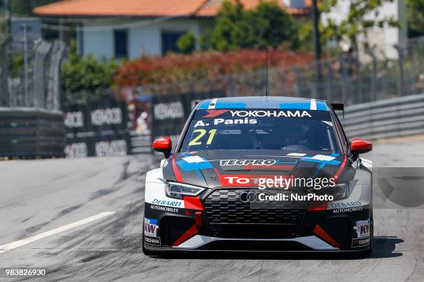 Aurelien Panis from France in Audi RS 3 LMS of Comtoyou Racing during the Race 1 of FIA WTCR 2018 World Touring Car Cup Race of Portugal, Vila Real,...