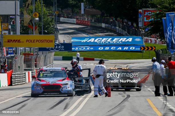 Norbert Michelisz from Hungary in Hyundai i30 N TCR of BRC Racing Team during the Race 1 of FIA WTCR 2018 World Touring Car Cup Race of Portugal,...