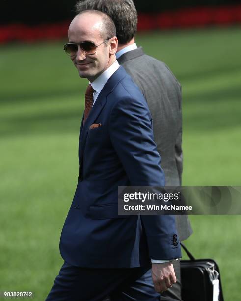 Stephen Miller, senior advisor to U.S. President Donald Trump, departs the White House June 25, 2018 in Washington, DC. Trump is scheduled to attend...