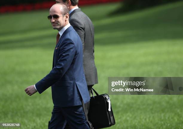 Stephen Miller, senior advisor to U.S. President Donald Trump, departs the White House June 25, 2018 in Washington, DC. Trump is scheduled to attend...