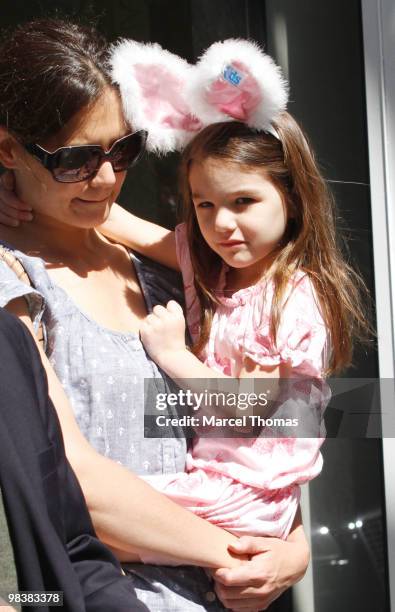 Katie Homes and Suri Cruise are seen in lower Manhattan on April 10, 2010 in New York City.