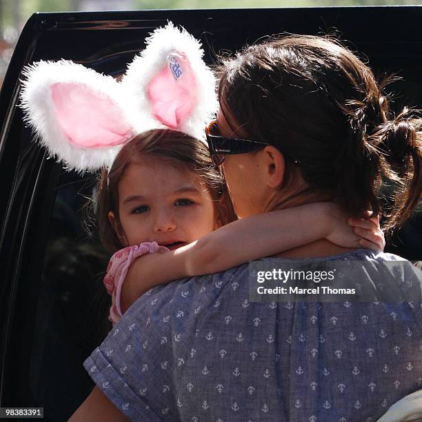 Katie Homes and Suri Cruise are seen in lower Manhattan on April 10, 2010 in New York City.