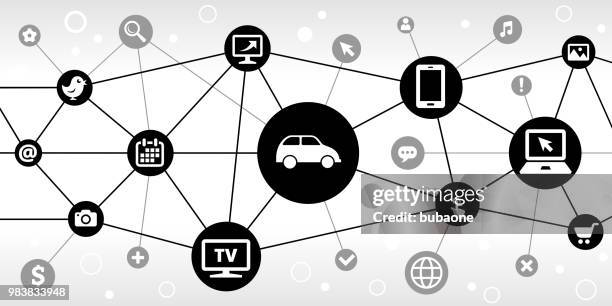 car internet communication technology triangular node pattern background - phone wireframe stock illustrations