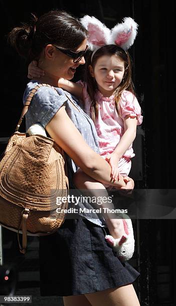 Katie Homes and Suri Cruise are seen in lower Manhattan on April 10, 2010 in New York City.