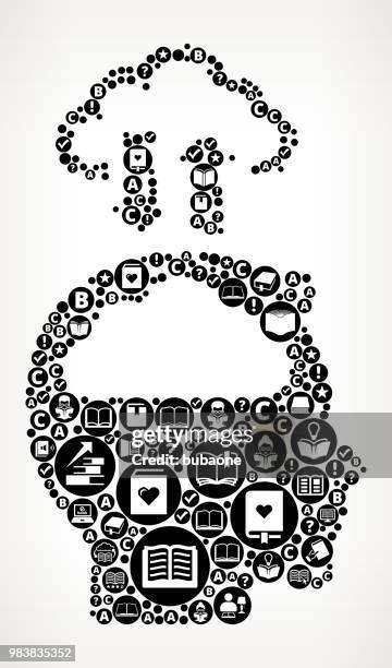 brain cloud computing books and reading icon pattern background - naval oranges stock illustrations