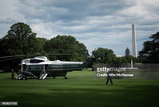 President Donald Trump departs the White House June 25, 2018 in Washington, DC. Trump is scheduled to attend a campaign event in South Carolina later...