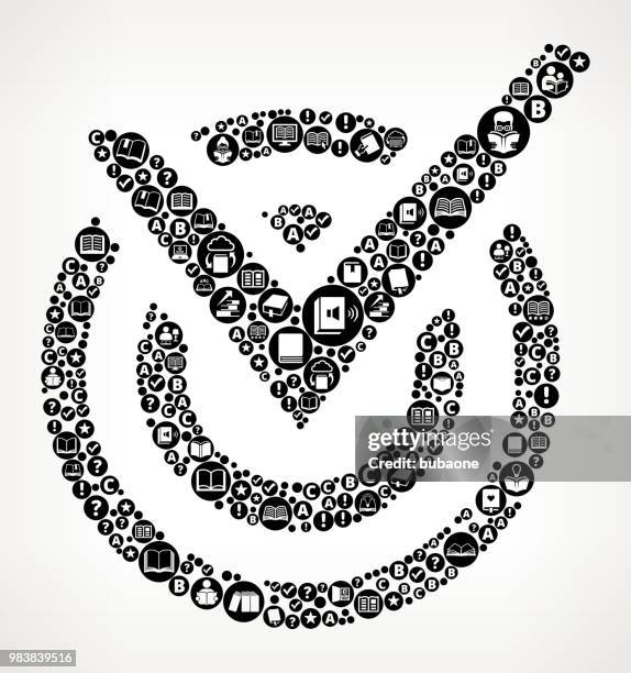 check mark books and reading icon pattern background - naval oranges stock illustrations