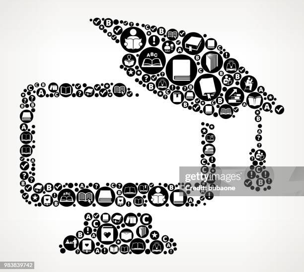 desktop and graduation cap books and reading icon pattern background - naval oranges stock illustrations
