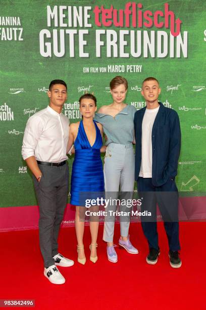 Emilio Sakraya, Janina Fautz, Marco Petry, Emma Bading and Ludwig Simon during the premiere 'Meine teuflisch gute Freundin' on June 25, 2018 in...