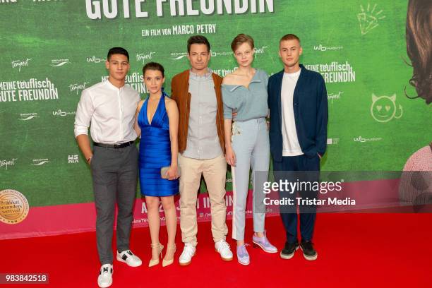 Emilio Sakraya, Janina Fautz, Marco Petry, Emma Bading and Ludwig Simon during the premiere 'Meine teuflisch gute Freundin' on June 25, 2018 in...